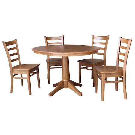 International Concepts Round 36 in Round Extension Dining Table with 4 Chairs, Distressed Oak, 36 in W, 48 in L, 30.1 in H K42-36RXT-27B-C617-4